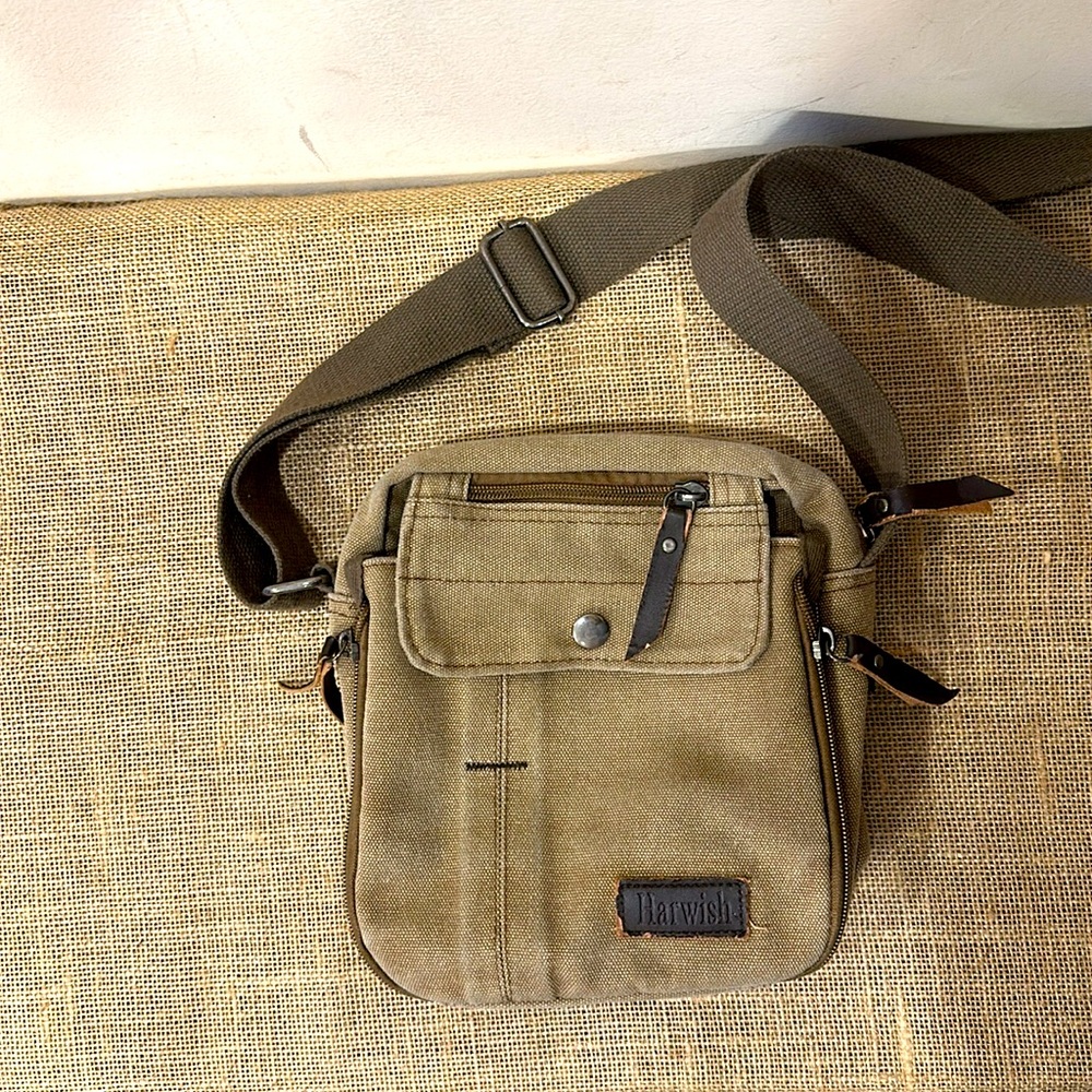 Harwish Canvas Crossbody Travel Utility Bag, Coffee Brown